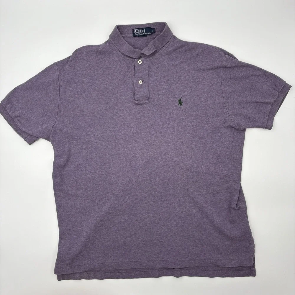 POLO RALPH LAUREN Shirt Mens L Large Purple Heather Cotton Classic Pony Polo